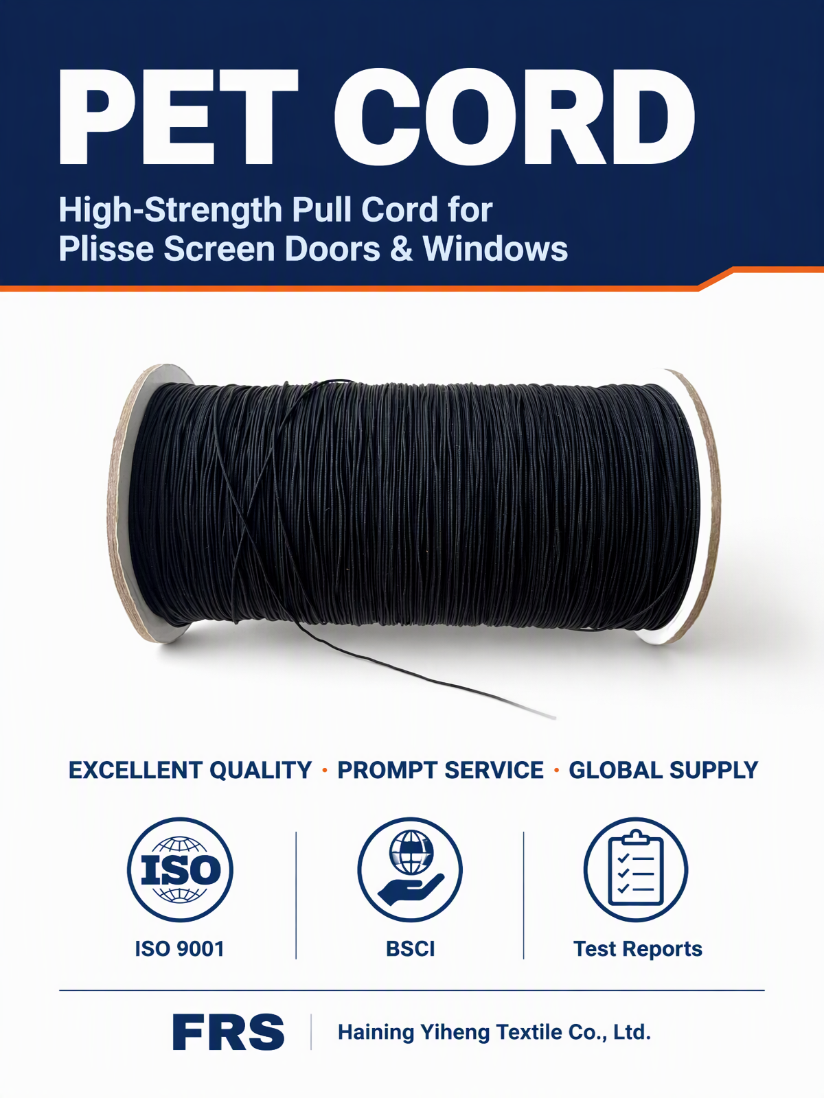 PET Draw Cord – 0.9mm Non-Stretch Pull Cord for Pleated Screens
